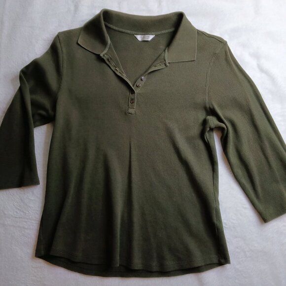 Christopher & Banks Tops - Christopher & Banks 🍃 Womens Hunter Green Mini Waffle Pattern 3/4 Sleeve Top🍃